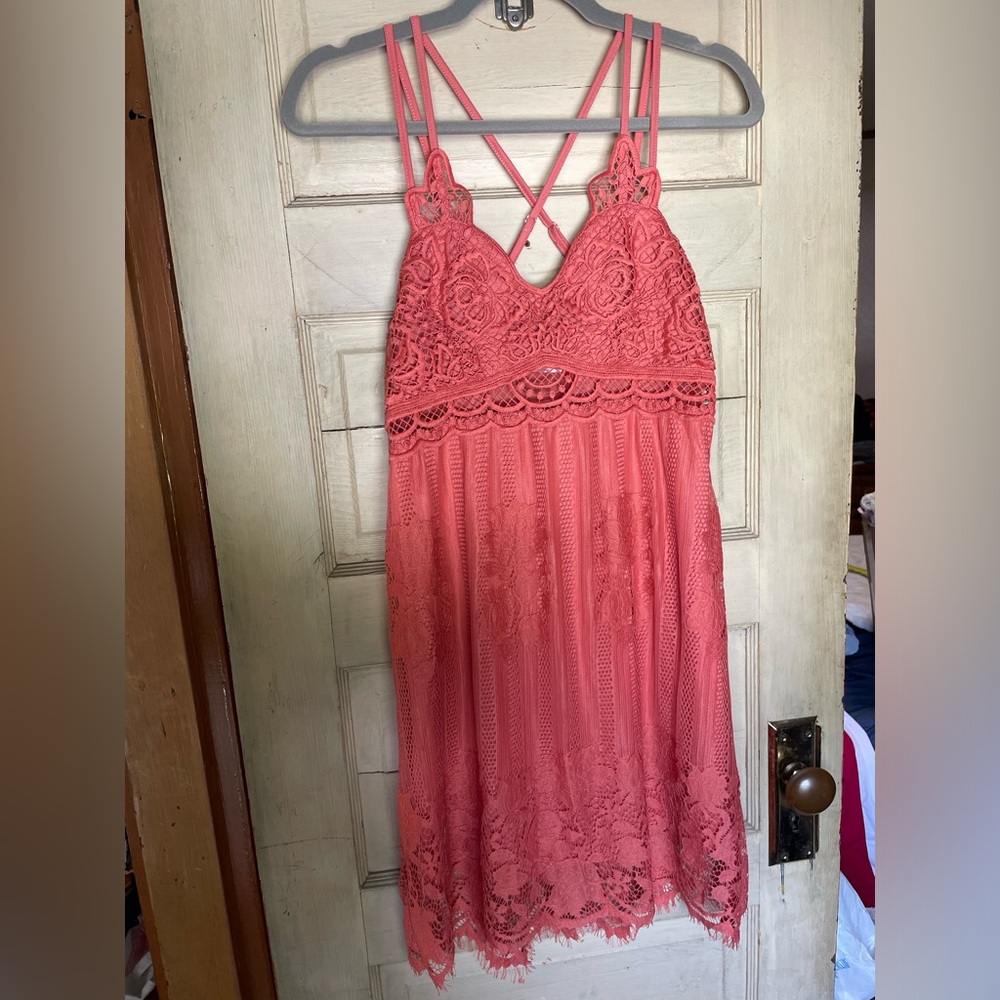 NWOT No Boundaries Floral Fishnet Detail Criss Cross Strappy Dress